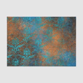 Boho Copper Blue Floral Damask Grunge Tissuepapier