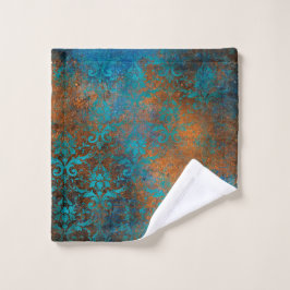 Boho Copper Blue Floral Damask Grunge Washandje