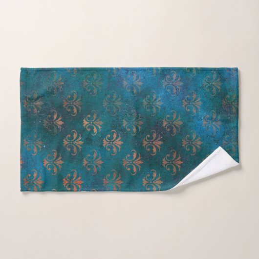 Boho Copper Blue Grunge Heraldic Floral Handdoek (Handdoek)