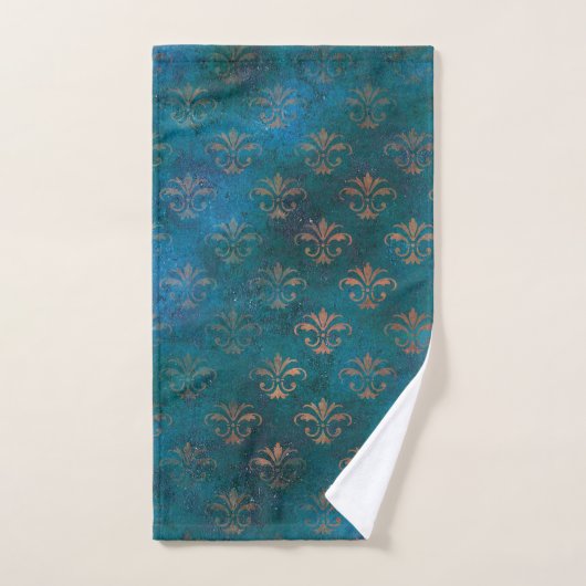 Boho Copper Blue Grunge Heraldic Floral Handdoek (Handdoek)