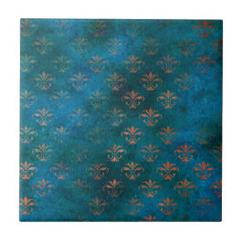 Boho Copper Blue Grunge Heraldic Floral Tegeltje