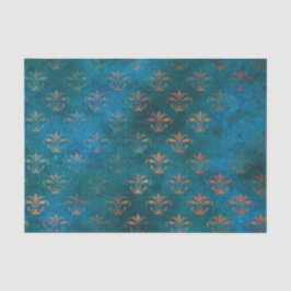 Boho Copper Blue Grunge Heraldic Floral Tissuepapier
