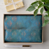 Boho Copper Blue Grunge Heraldic Floral Tissuepapier (Geschenk)