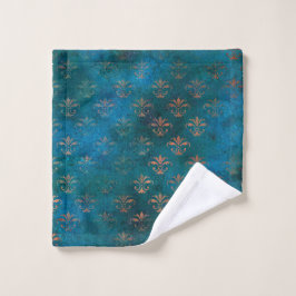 Boho Copper Blue Grunge Heraldic Floral Washandje
