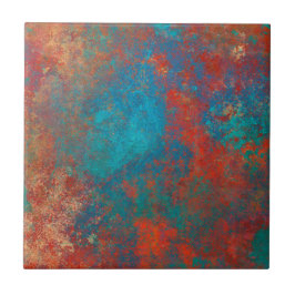 Boho Copper Blue Oranje Red Grunge Tegeltje