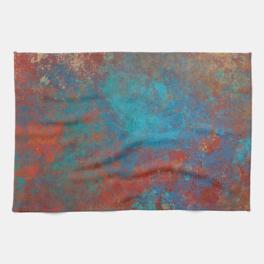 Boho Copper Blue Oranje Red Grunge Theedoek (Horizontaal)