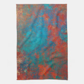 Boho Copper Blue Oranje Red Grunge Theedoek (Verticaal)