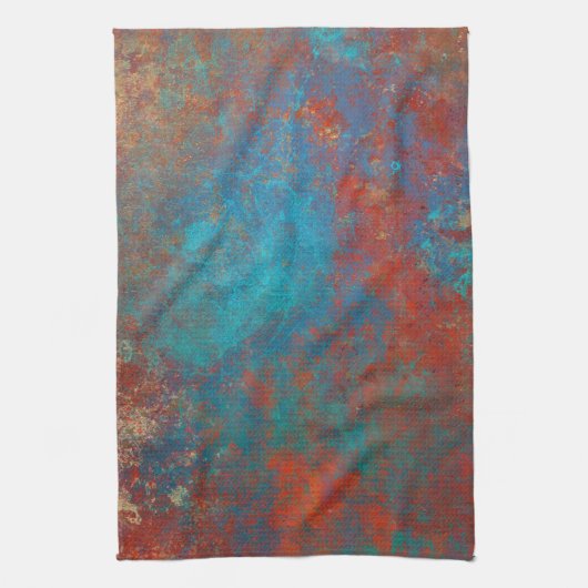 Boho Copper Blue Oranje Red Grunge Theedoek (Verticaal)