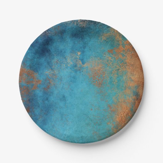 Boho Copper Blue Rustic Papieren Bordje (Voorkant)
