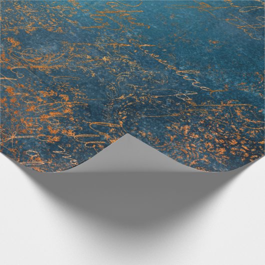 Boho Copper Blue Script Handwrite Grunge Cadeaupapier (Hoek)