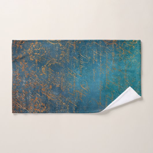 Boho Copper Blue Script Handwrite Grunge Handdoek (Handdoek)