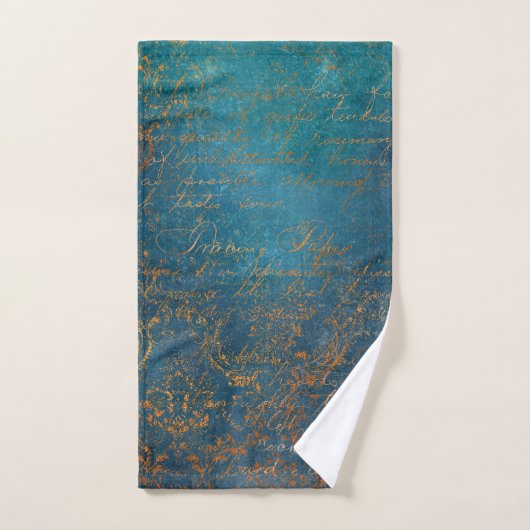 Boho Copper Blue Script Handwrite Grunge Handdoek (Handdoek)