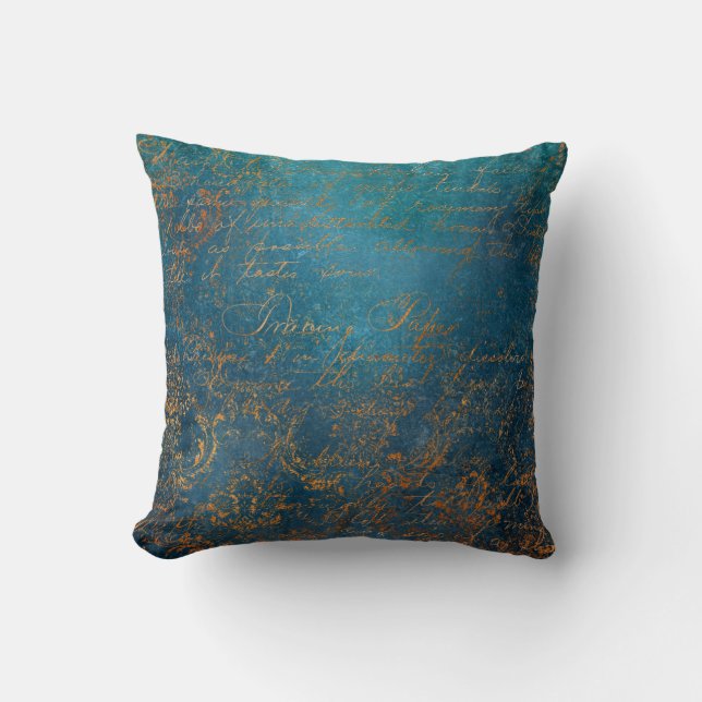 Boho Copper Blue Script Handwrite Grunge Kussen (Voorkant)