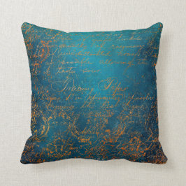 Boho Copper Blue Script Handwrite Grunge Kussen