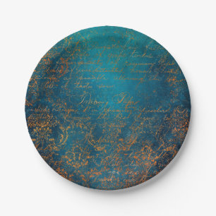 Boho Copper Blue Script Handwrite Grunge Papieren Bordje