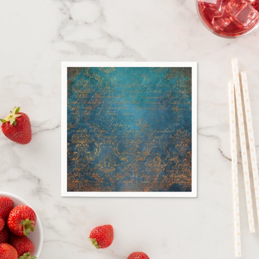 Boho Copper Blue Script Handwrite Grunge Servet (Insitu)