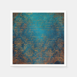 Boho Copper Blue Script Handwrite Grunge Servet