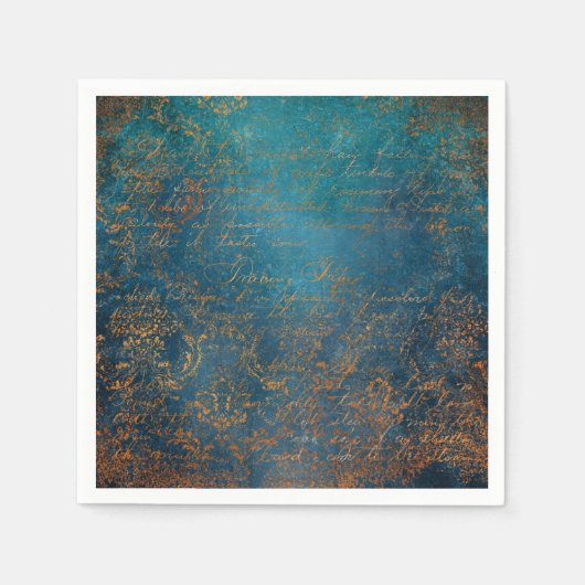 Boho Copper Blue Script Handwrite Grunge Servet (Voorkant)
