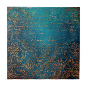 Boho Copper Blue Script Handwrite Grunge Tegeltje