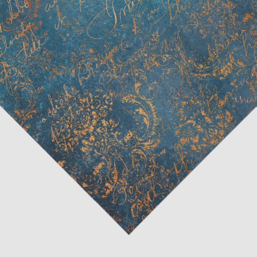Boho Copper Blue Script Handwrite Grunge Tissuepapier (Detail)
