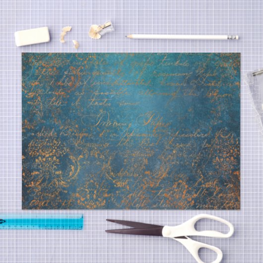 Boho Copper Blue Script Handwrite Grunge Tissuepapier (Craft)