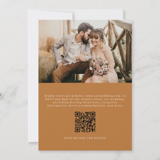 Boho Copper Bronze QR Code Elegant Photo Wedding Kaart (Achterkant)