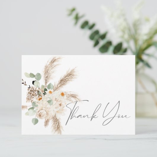 Boho Copper Eucalyptus Pampas Floral Dank u Bedankkaart (Staand voorkant)