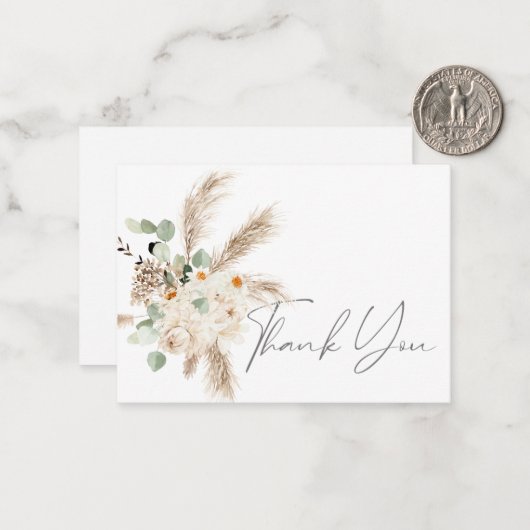 Boho Copper Eucalyptus Pampas Floral Dank u Notitiekaartje (Voorkant / Achterkant in situ)