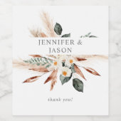 Boho Copper Leaves Pampas & Beige Floral Hartelijk Wijn Etiket (Enkel label)