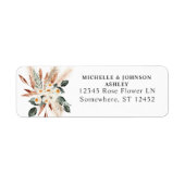 Boho Copper Leaves & Pampas Return Address Label (Voorkant)