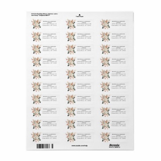 Boho Copper Leaves & Pampas Return Address Label (Full Sheet)
