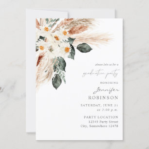 Boho Copper Pampas & Beige Floral Gradual Party Kaart