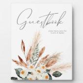 Boho Copper Pampas & Beige Floral Guestbook Plaque Fotoplaat (Voorkant)