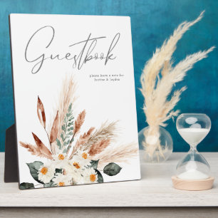 Boho Copper Pampas & Beige Floral Guestbook Plaque Fotoplaat