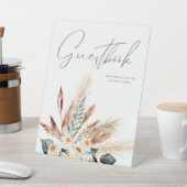 Boho Copper Pampas & Beige Floral Guestbook Reclamebord Met Voetstuk (Insitu)