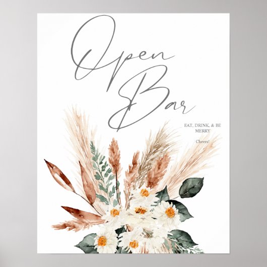 Boho Copper Pampas & Beige Floral Open Bar 2 Poster (Voorkant)