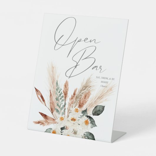 Boho Copper Pampas & Beige Floral Open Bar Reclamebord Met Voetstuk (Voorkant)