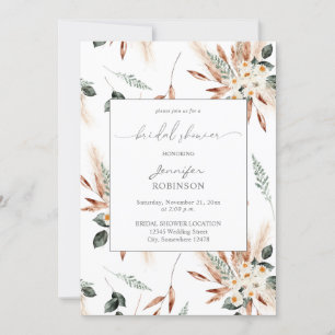 Boho Copper Pampas & Beige Floral Vrijgezellenfees Kaart