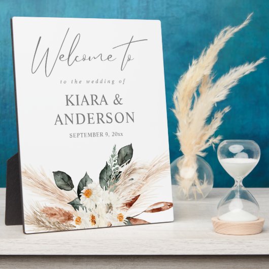 Boho Copper Pampas & Beige Floral Welcome Plaque Fotoplaat (Zijkant)