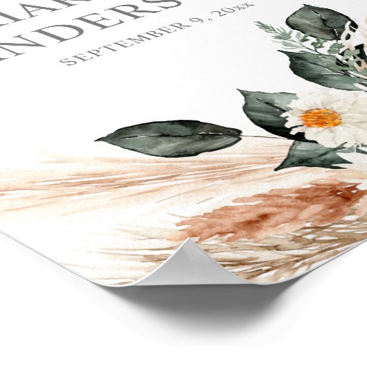 Boho Copper Pampas Beige Floral Welcome Sign. Poster (Hoek)