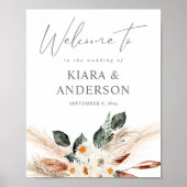 Boho Copper Pampas Beige Floral Welcome Sign. Poster (Voorkant)