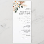 Boho Copper Pampas Floral Ceremony Programme Programmakaart (Voorkant)