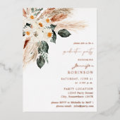 Boho Copper Pampas Floral & Photo Graduparty Folie Uitnodiging (Voorkant)