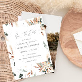 Boho Copper & Pampas & Floral Save the Date Photo Kaart