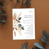 Boho Copper Pampas Floral Wedding Ceremony Program Kaart