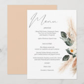 Boho Copper Pampas Grass & Beige Bloemen Menu Kaart (Voorkant / Achterkant)