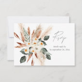 Boho Copper Pampas Grass Beige Bloemen met Maaltij RSVP Kaartje (Voorkant)