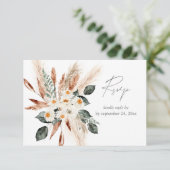 Boho Copper Pampas Grass Beige Bloemen met Maaltij RSVP Kaartje (Staand voorkant)