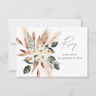 Boho Copper Pampas Grass Beige Bloemen met Maaltij RSVP Kaartje
