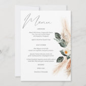 Boho Copper Pampas Grass & Beige Floral Menu Uitno Kaart (Voorkant)